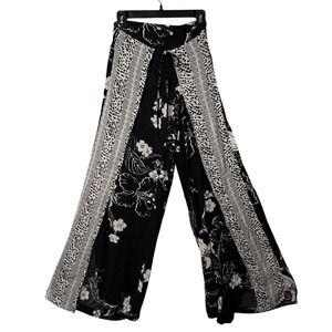 Rewash Wide Leg Border Wrap Pants Size‎ L 9/11 Flowy Vacation BOHO Smocked NEW